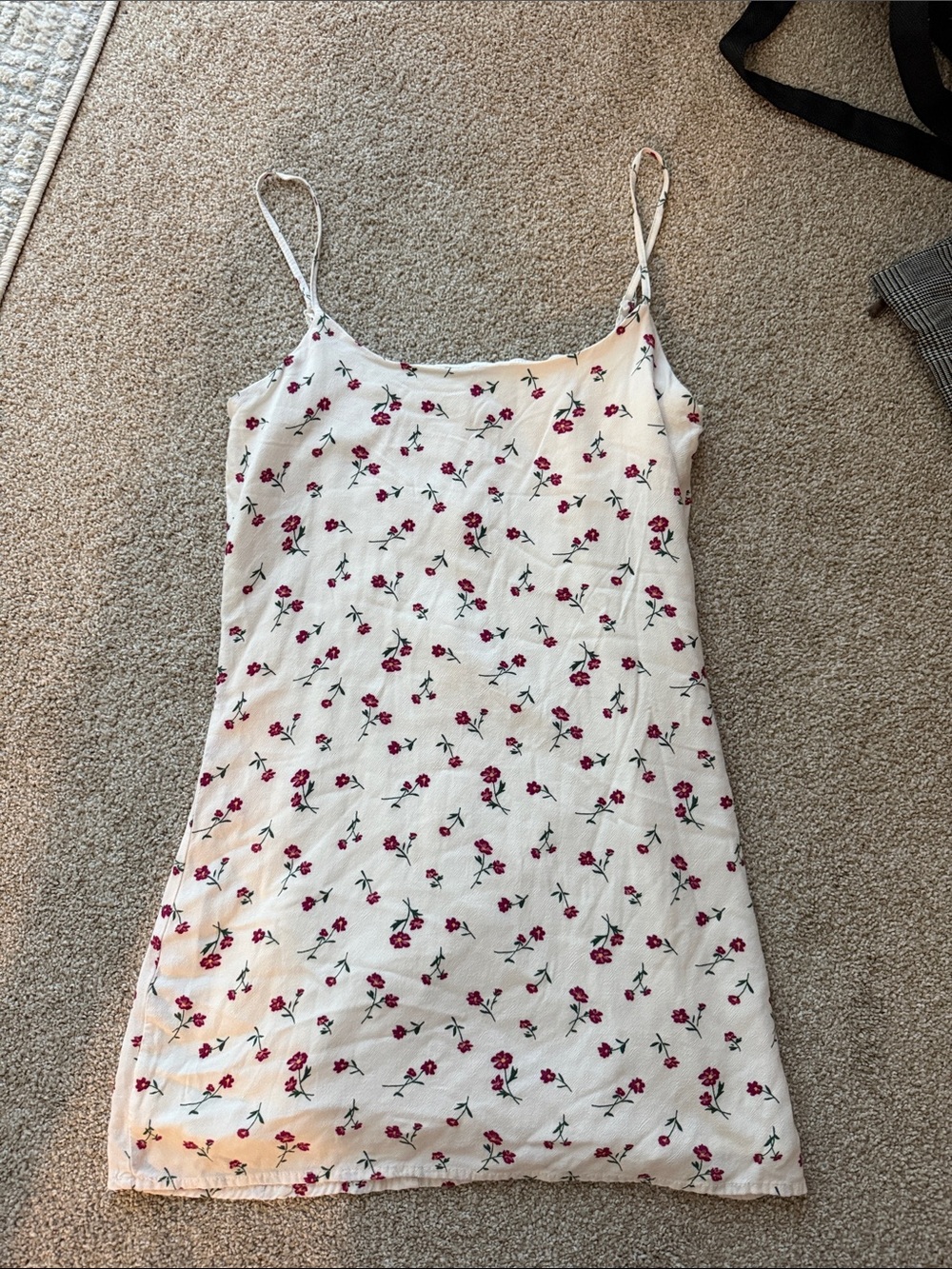 PACSUN La Hearts Cream Lined Slip Dress with Red Floral Print